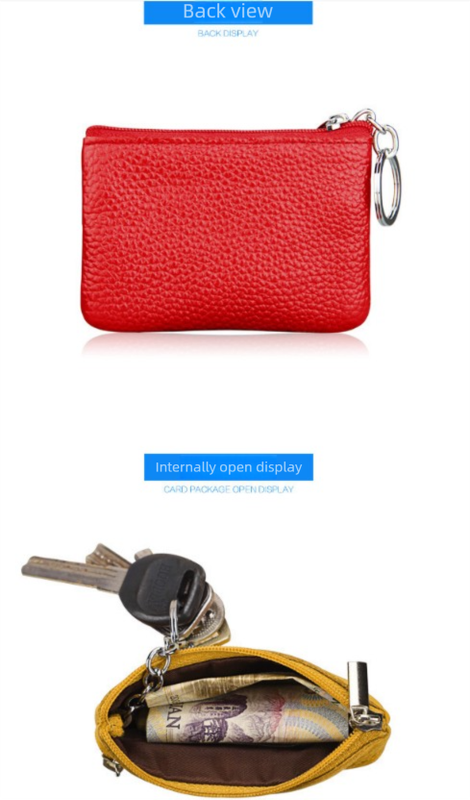 Small Coin Purse Key Ring Wallet Mini Change Pouch Dual Zipper Pocket PU Leather Portable Storage Bag Yellow