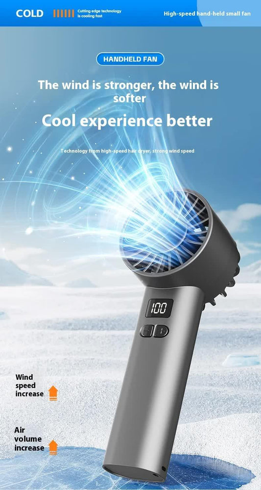 High Speed Handheld Turbo Fan 100 Adjustable Speeds Digital Display Portable Personal Cooling Device Rechargeable Type-C for Travel Outdoor White.