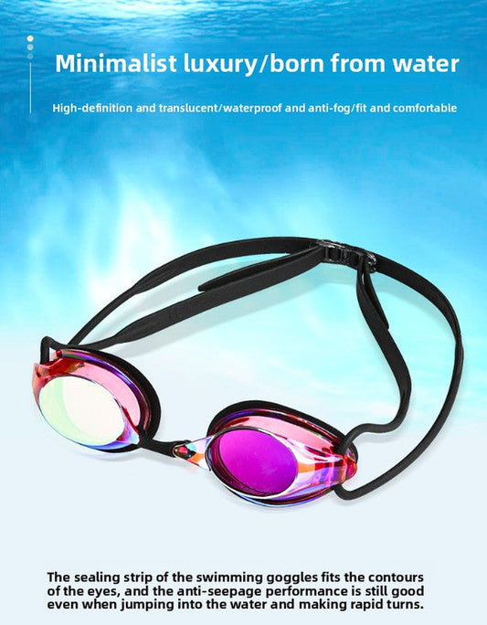 White Swimming Goggles Mirrored Anti-Fog UV Protection Waterproof HD Silicone Seal Swim Glasses for Men Women Training Racing