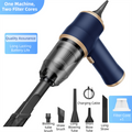 4-in1 Blue Wireless Compact Handheld Car Vacuum Cleaner & Air Duster with 5 Nozzles/Brushes- 15000 Pa Ultra-Powerful Blower/Suction Tool for Auto, Home & Office