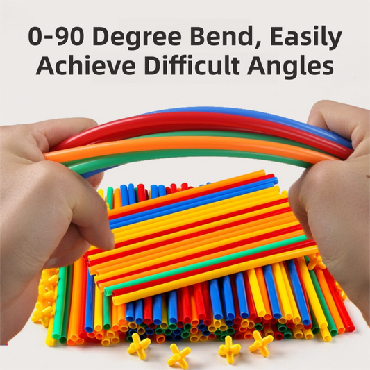 Soft Straw & Pipe Connector Building Blocks Toy - 400 Pcs Interlocking Construction Set, Educational Puzzle Toy for Kindergarten.