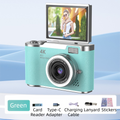 Green 4K Compact Digital CCD Camera for Vlogging & Students - Portable Point and Shoot with 2.4-inch Rotating Screen, 8X Optical Zoom, and Anti-Shake.