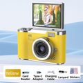 Yellow 4K Compact Digital CCD Camera for Vlogging & Students - Portable Point and Shoot with 2.4-inch Rotating Screen, 8X Optical Zoom, and Anti-Shake.