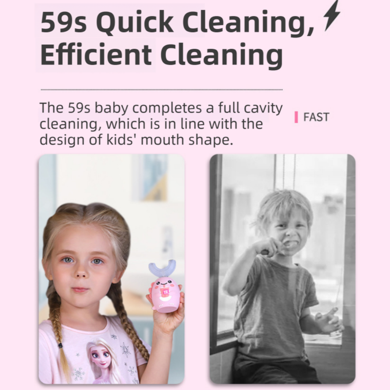 K18 Pink Raccoon 360° U-Shaped Electric Toothbrush Set for Teens/Adults 15 and Up Years Old - Silicone Soft Bristle Oral Cleaner with 6 Modes & 3 Large Brush Heads