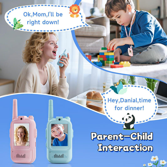 2-Pack Mini Wireless Video Intercom Set for Children(Blue) - Educational and Interactive Dual-Frequency Walkie Talkie Toy for Playtime.
