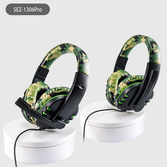Camouflage Green Over-Ear Wired Gaming Headset with Microphone - Direct Plug-in E-Sports Headphones for PC, Console & Mobile Gaming.