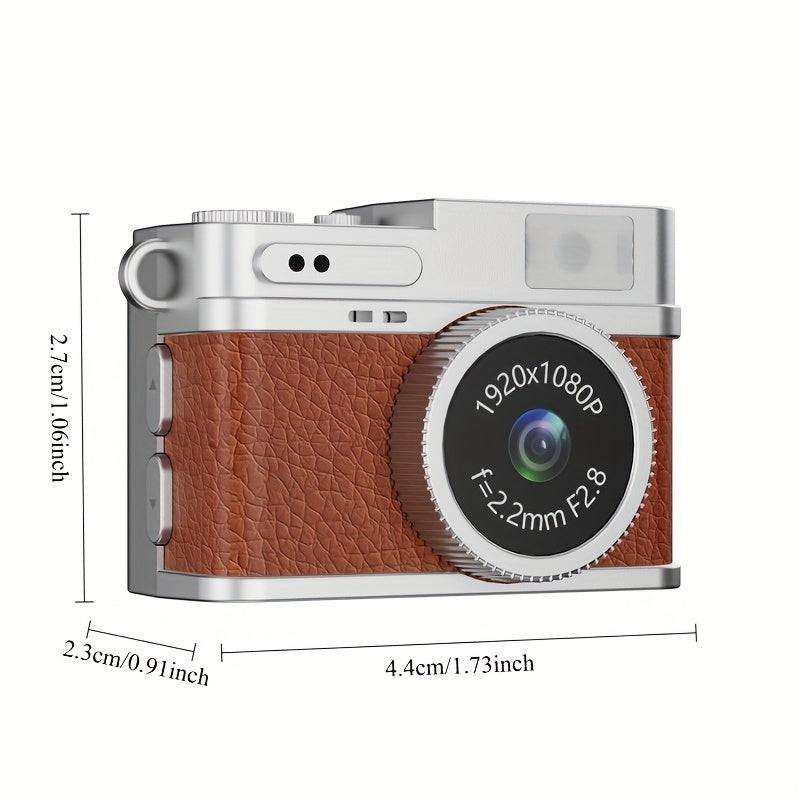 Retro Style Ultra-Mini Thumb Cam for Vlogging (White) - Portable Digital Photo & Video Recorder with 32GB Memory Card & 0.96" Screen, Free Wearable Keychain & Necklace.