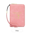Pink RFID Blocking Travel Passport Holder - Multi-functional Waterproof PU Leather Security Travel Wallet with Zipper and Wristband