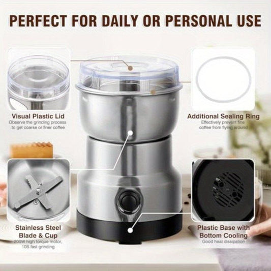 Compact Electric Grinder and Pulverizer - Multi-Functional Ultra-Fine Kitchen Mill for Nut, Grains, Spices, Coffee Beans.