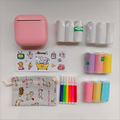 Pink X6 Mini Portable Bluetooth Instant Photo & Note Printer for Students - Deluxe 20-Piece Gift Set with 12 Paper Rolls, Color Pens & Storage Bag.