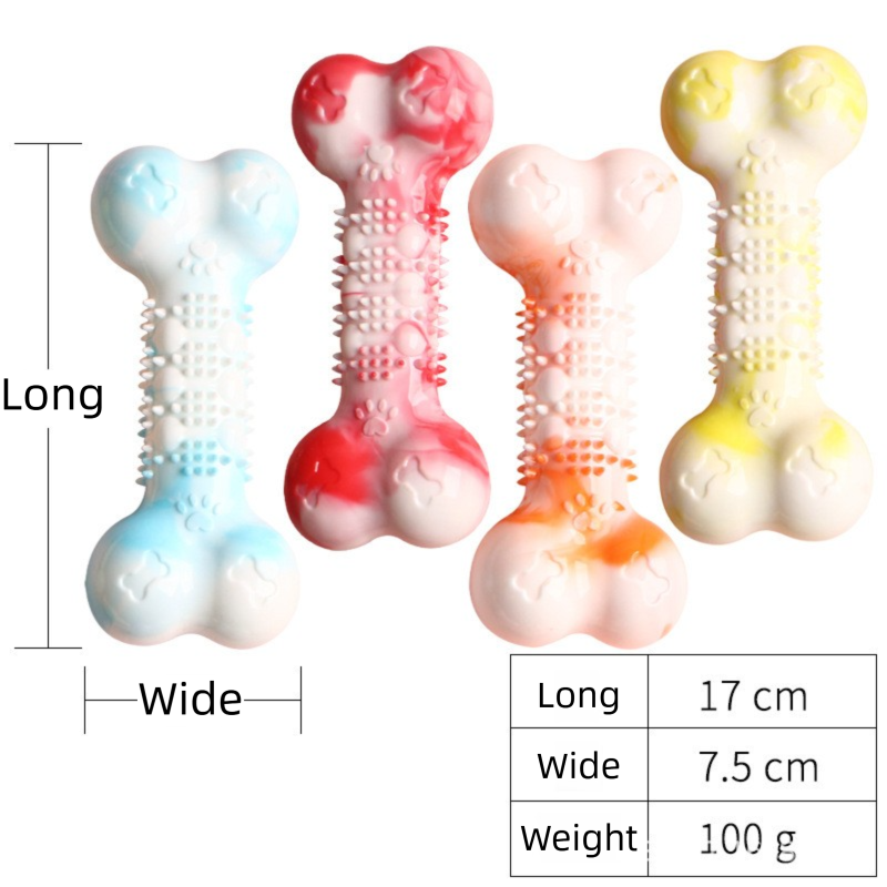 2-Pack Durable TPR Squeaky Dog Bone with Two-Tone Paw Print - Dental Health & Gum Massage Spiked Molar Toy(Orange-White)