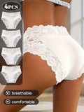 4-Pack White Elegant High-Waist Lace Panties for Women(Size 2XL) - Tummy Control & Butt Lifting Briefs, Breathable Underwear with Cotton Crotch Lining