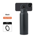Black 24oz Stainless Steel Insulated Water Bottle With 90° Adjustable Vertical/Horizontal Magnetic Phone Holder - Ringo Style Magnetic Lid Sport Flask.