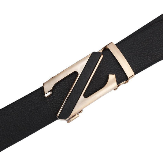 Men's Fashionable Z Style Gold Automatic Buckle Sleek Business Suit Belt - Adjustable No-Hole Waistband (3.5cm Width & 120cm Length)