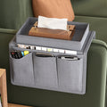 Grey Foldable Sofa Armrest Organizer With 3-Zones - 20kg Load Capacity, Thickended Oxford Cloth Storage Bag for Dorms, Cars & Living Rooms