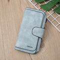 Blue Large Capacity Long Wallet Frosted PU Leather Clutch Bag with 14 Card Slots and Zipper Compartment fits Smartphone for Everyday Use Australia