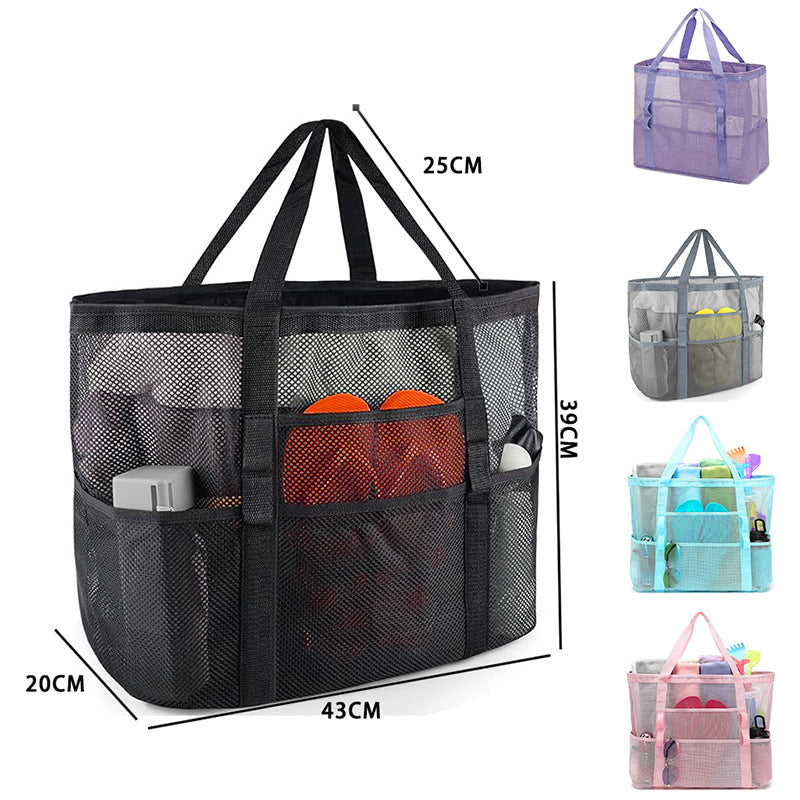 2-PCS Rose red Mesh Beach Tote Bag – Large Capacity Swim Gear Organizer with Multiple Pockets for Shoes, Swimsuits, and Essentials