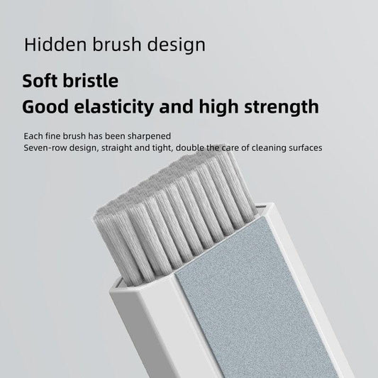 White Q8 8-in-1 Multi-Function Cleaning Kit â Compact Keyboard, Phone, and Earphone Cleaner with Built-In Tools (No Cleaning Liquid Included).