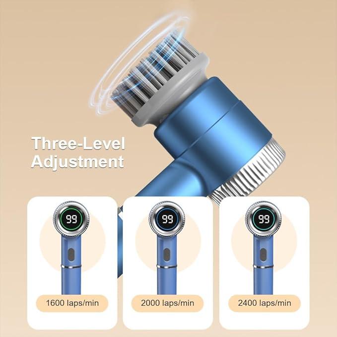 White Wireless Electric Cleaning Brush â Rechargeable, 3-Speed, IPX7 Waterproof with 5 Replaceable Brush Heads for Kitchen, Dishes & Deep Cleaning.