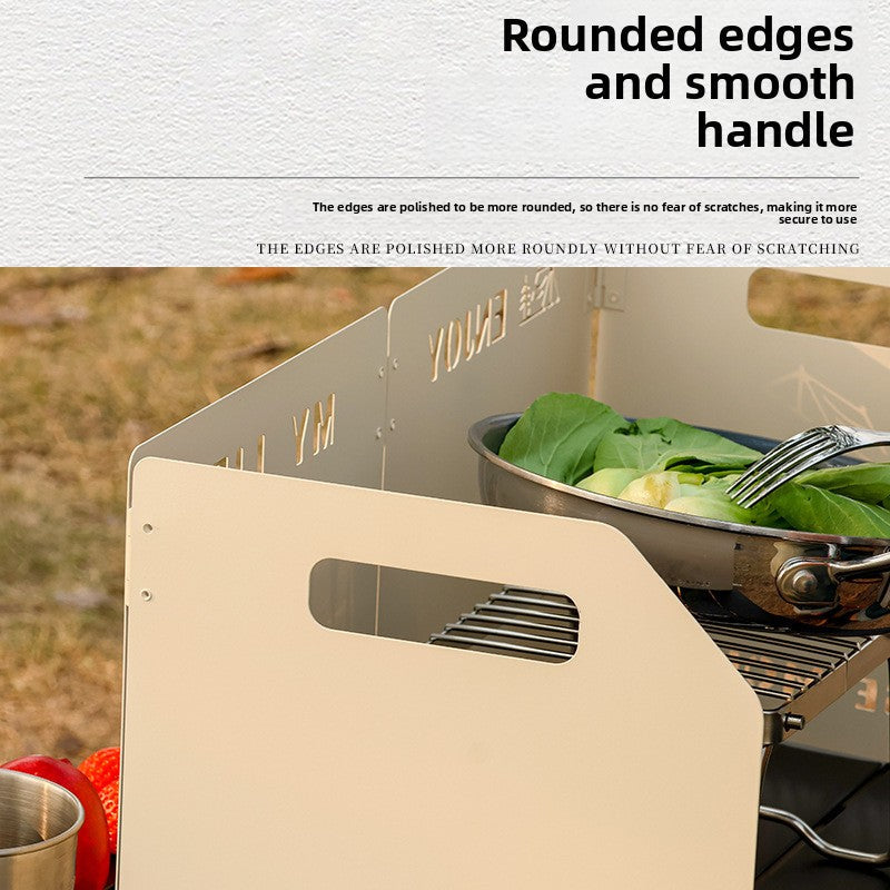 Orange Heavy-Duty 4-Fold Camping Stove Windshield Portable Steel Wind Deflector for Outdoor Cooking and Picnics with Storage Bag