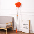 Orange Long Handle Ceiling Fan Duster with Hollow Microfiber Head and Extendable Stainless Steel Pole for High Reach Home Cleaning Efficiency.