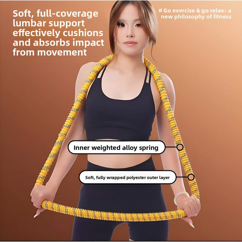 Blue Weighted Soft Spring Hula Hoop with Silent Alloy Interior and Polyester Wrap for Home Gym Full Body Fitness and Abdominal Training Solution.