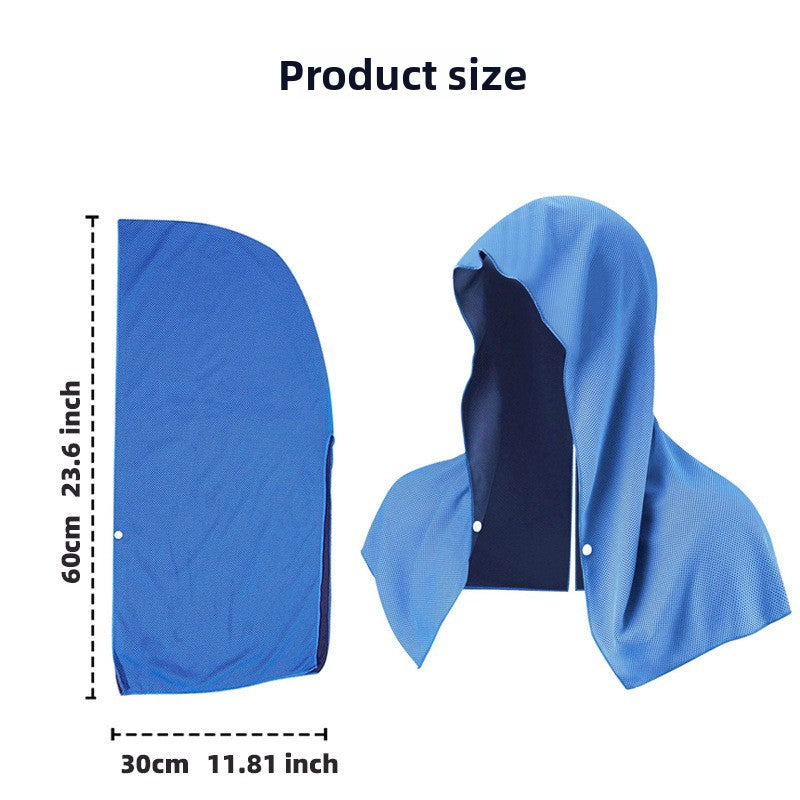 Navy blue Instant Cooling Hooded Towel U-Shaped Sun Protection Quick Dry Scarf with Carabiner Pouch for Local Outdoor Sports and Gym Workouts