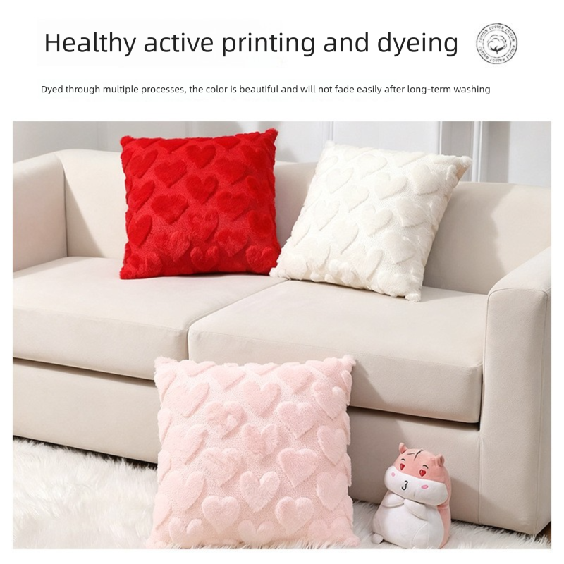 2-PCS Red Romantic Heart-Shaped Tufted Pillow Covers Soft Plush 45x45cm Decorative Cushion Cases for Valentine's Day Living Room Sofa Local Standard Fit