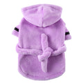 Purple Cozy Pet Bathrobe Sleepwear – Plush Fleece Dog Robe with Hood and Adjustable Waistband for Small to Medium Breeds(Size:XL)
