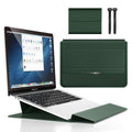 Dark green 3-in-1 Laptop Sleeve with Built-In Stand & Wrist Rest â Waterproof PU Protective Case for 15/16 Inch Laptops, Portable and Ergonomic Design.