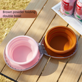 Brown and pink Portable Foldable Dual Bowl for Pets – Silicone Feeding and Water Dish with Compact Storage Design