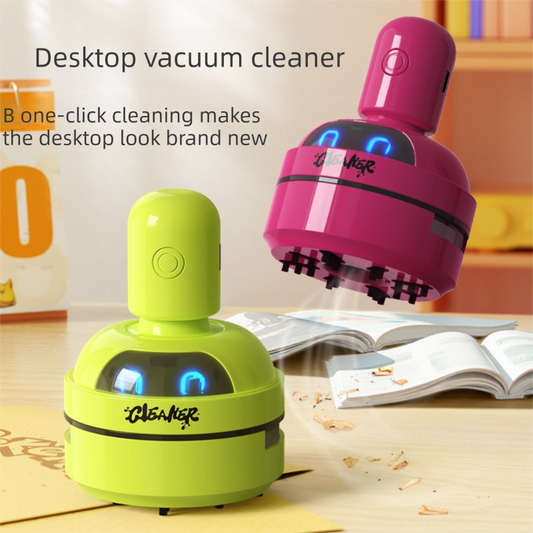 Green Compact Desktop Vacuum Cleaner â Rechargeable Mini Dust Collector for Eraser Shavings, Pencil Shavings, Paper Scraps, and Fine Debris.