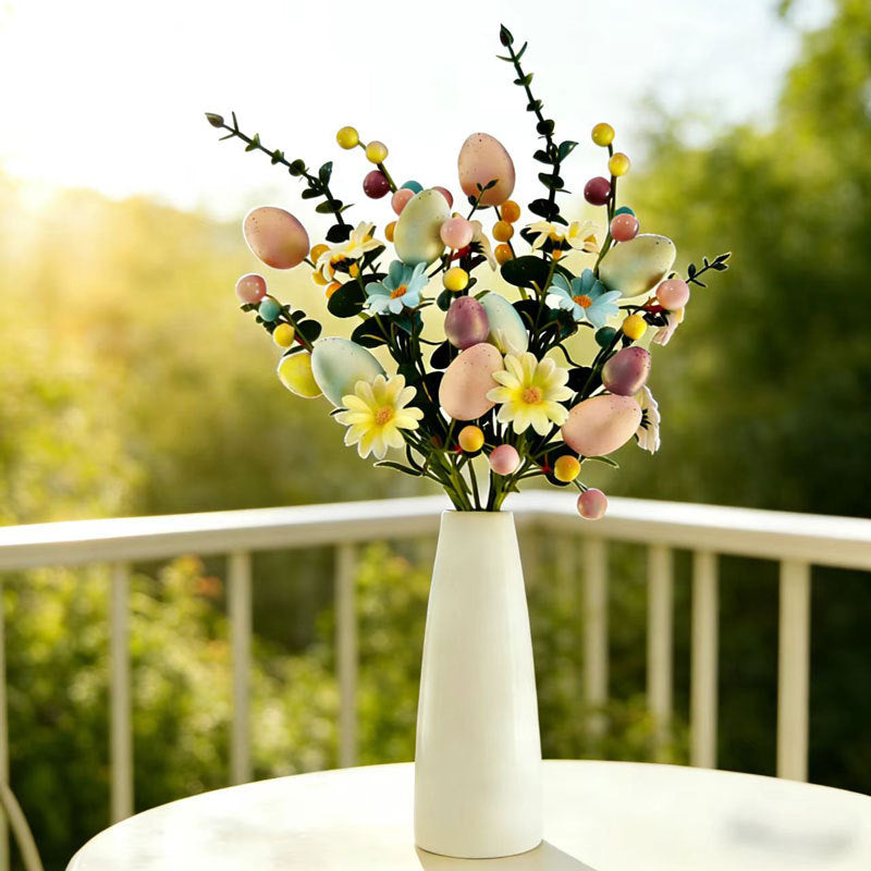 2-Piece Tulip Easter Artificial Floral Arrangement with Decorative Egg Accents – Ready-to-Display Spring Holiday Decoration