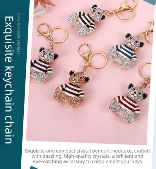 Black Stripe Crystal Bear Keychain Sparkly Rhinestone Bag Charm Cute Alloy Keyring Gift.