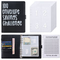 100 Envelope Savings Challenge Binder A5 Budget Planner Book PU Leather Cash Stuffing Money Organiser with Magnetic Closure & Tracker (Black).