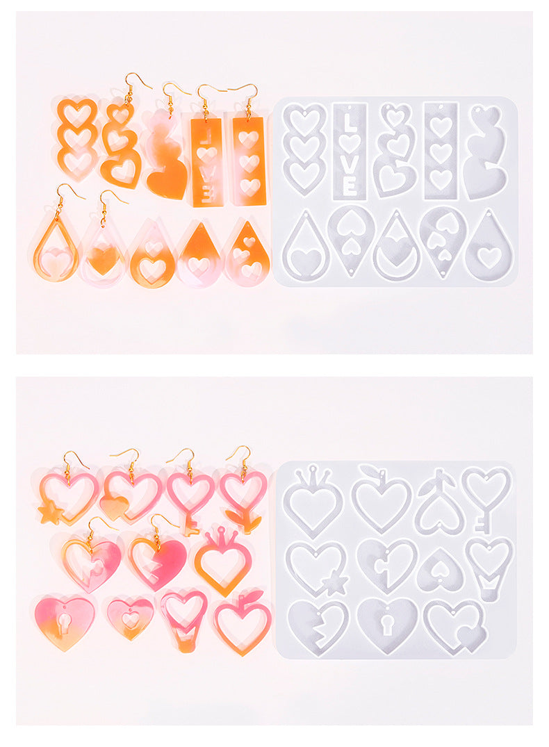 2 Pieces Mother's Day DIY Heart Earring Silicone Molds Set Heart Shaped Pendant Resin Casting Tools for Jewellery Making and Crafts.