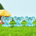3 PCS Set Mini Luminous Blue Elephant Figurines Split Pose Glow in the Dark Resin Ornaments for Micro Landscape Garden and Desk Decor.