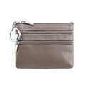 Genuine Leather Coin Purse Mini Wallet with Triple Zipper Pockets Key Ring Holder Pouch for Cash & Cards - Purple-violet