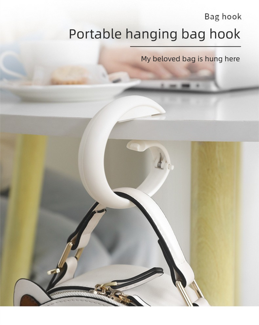 2 PCS Portable Purse Bag Hook Hanger Table Edge Holder Dark Brown Foldable Non-Slip Clip for School Desk Office & Cafe.