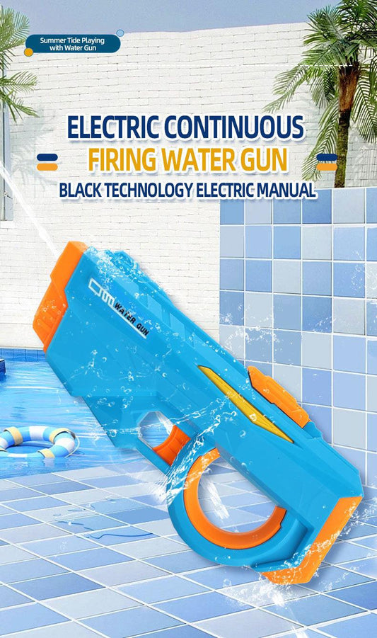 Electric Water Gun Automatic Continuous Fire Squirt Toy 8m Range Rechargeable Battery Outdoor Pool Beach Fun Blue.