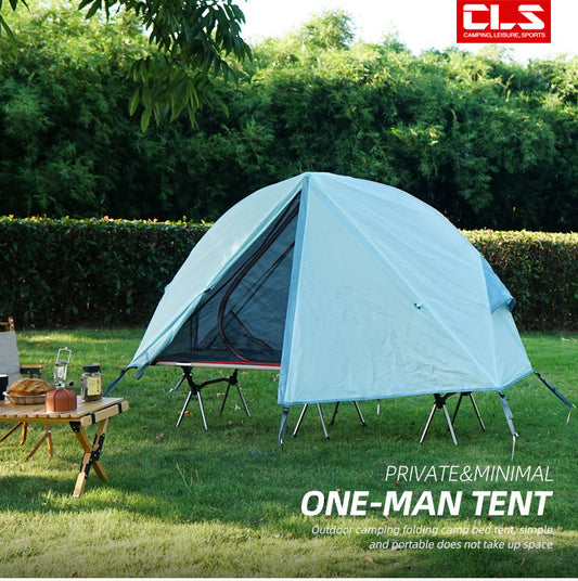 Single Person Off-Ground Camping Tent Portable Folding Bed Cover with Mosquito Net UV-Resistant Fishing Tent Blue.