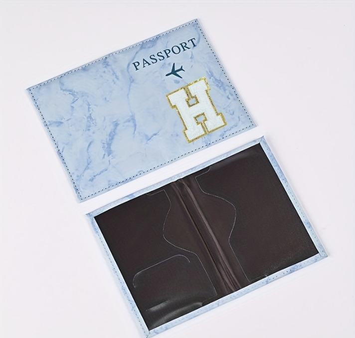 Fashion Initial Letter Passport Holder Stylish Travel Wallet Cover with Alphabet Pattern – Design D