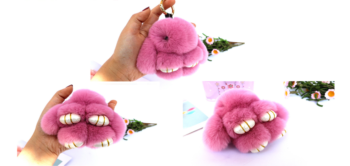 Fluffy Mini Rex Rabbit Fur Keychain Cute Bunny Bag Charm - Soft Plush Animal Doll Key Ring for Car Keys & Handbags - Khaki