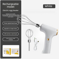 Cordless Electric Hand Mixer - Rechargeable 3-Speed Egg Beater & Cream Whisk - Lightweight Self-Standing Design for Baking, Cake & Batter (White)