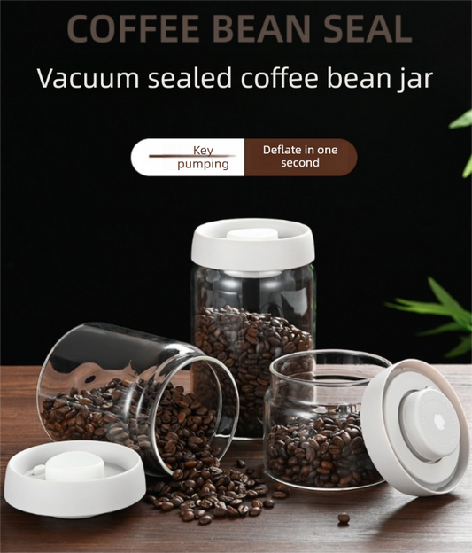 1800ml Extra Large Vacuum Sealed Glass Canister - One-Press Airtight Food Storage Jar - Tall Borosilicate Container for Bulk Coffee, Pasta & Cereal (Black Lid)