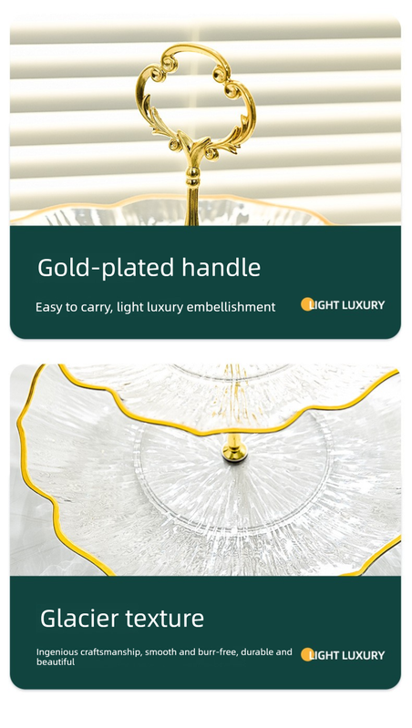 3-Tier Modern Fruit & Snack Stand – Gold Reinforced Tiered Platter with Durable Iron Art Support for Home, Reception, and Office