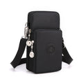 Black 3-Layer Waterproof Nylon Vertical Crossbody Phone Bag - Lightweight Phone Purse with Headphone Jack & Adjustable Strap