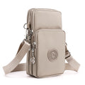 Khaki 3-Layer Waterproof Nylon Vertical Crossbody Phone Bag - Lightweight Phone Purse with Headphone Jack & Adjustable Strap