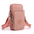 Pink 3-Layer Waterproof Nylon Vertical Crossbody Phone Bag - Lightweight Phone Purse with Headphone Jack & Adjustable Strap