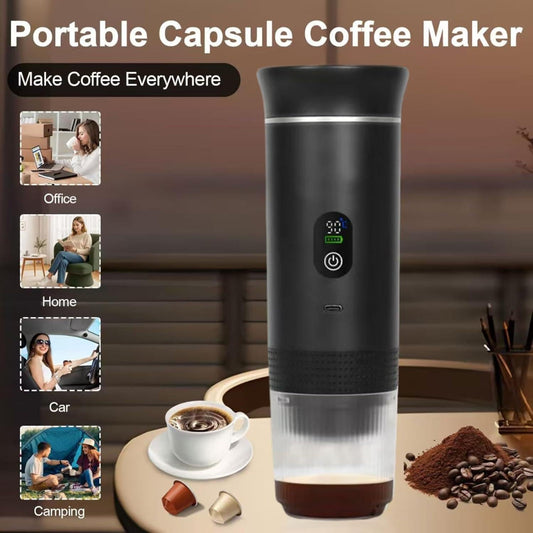 Black 3-in-1 Portable Espresso Maker with Self-Heating and One-Touch Cold Hot Brew - Smart Digital Display & 20Bar High Pressure for Rich Crema.